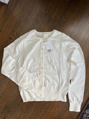 H&M Cream Button-Up Crewneck Cardigan